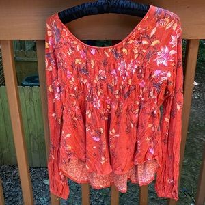Free People orange floral blouse